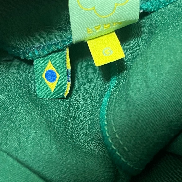 Farm Rio Boho Reggae Festival Striped Green Pink Asymmetrical Cropped Pants G/L - Picture 5 of 13